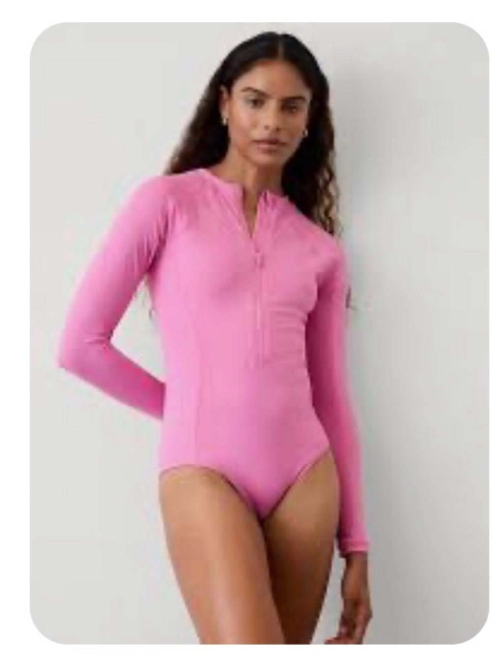 NWT Athleta Pink Long-Sleeve Zip-Front UPF One-Piece Swimsuit